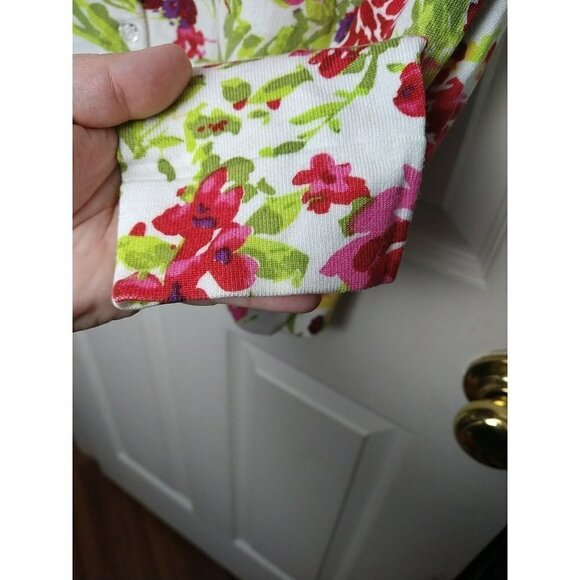 CHARTER Club White Red Flower Sequin Accent Button  round neck Cardigan Size PXL - Picture 7 of 11